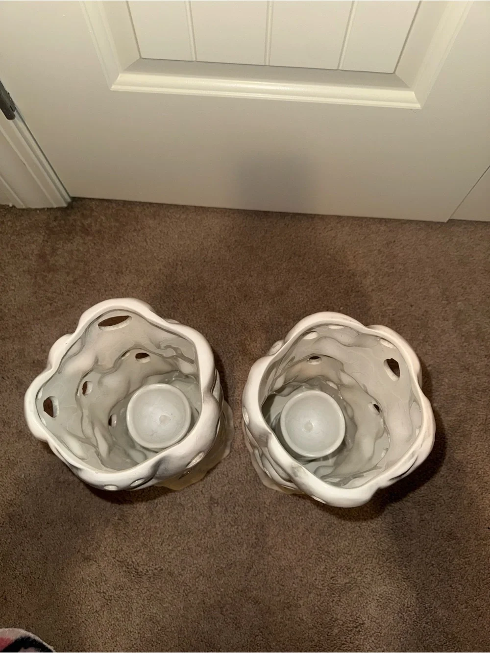 White Ceramic Ghost Lantern Pair -led candles for glowing effects
